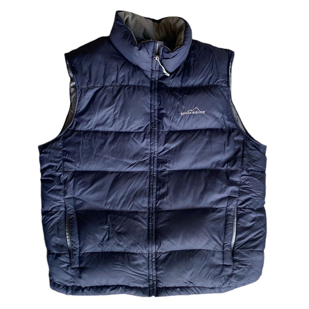Eddie Bauer Premium Goose Down Navy Blue & Gray Puffer Vest, Men’s L